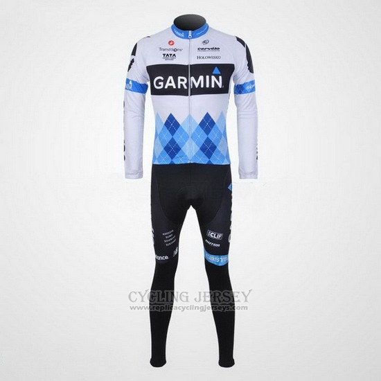 2011 Cycling Jersey Garmin Cervelo Blue and White Long Sleeve and Bib Tight